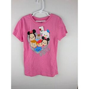 Disney Tsum Tsum Mickey Minnie Donald Goofy Stitch Hot Pink T Shirt Kids Size L
